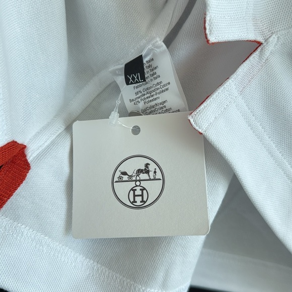 Hermes White Polo Shirt short sleeves runs small. Brand new w/tags, Size 2XL, XL - Picture 3 of 14